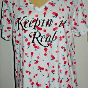 Lane Bryant Women's 14/16 Keepin it Real Cherry V Neck Graphic Tee New